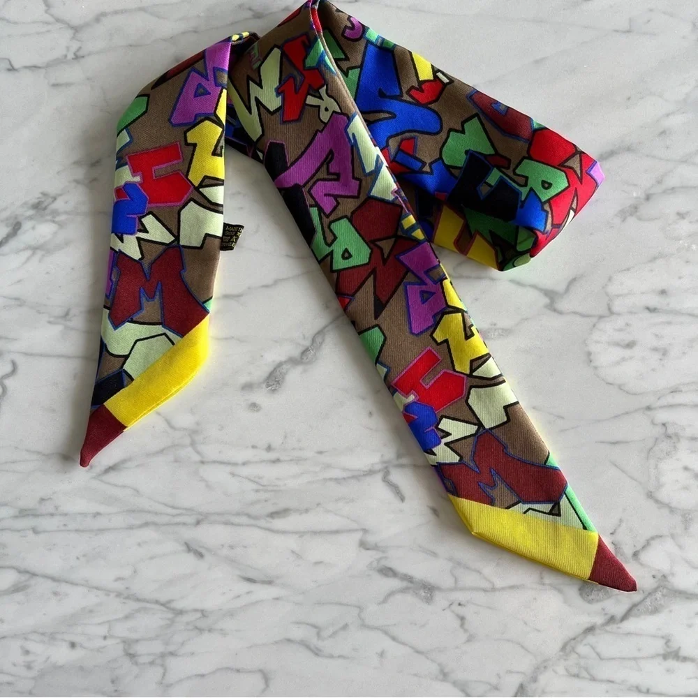 Silk Twilly Scarf, Graffiti Pattern, Multicolor